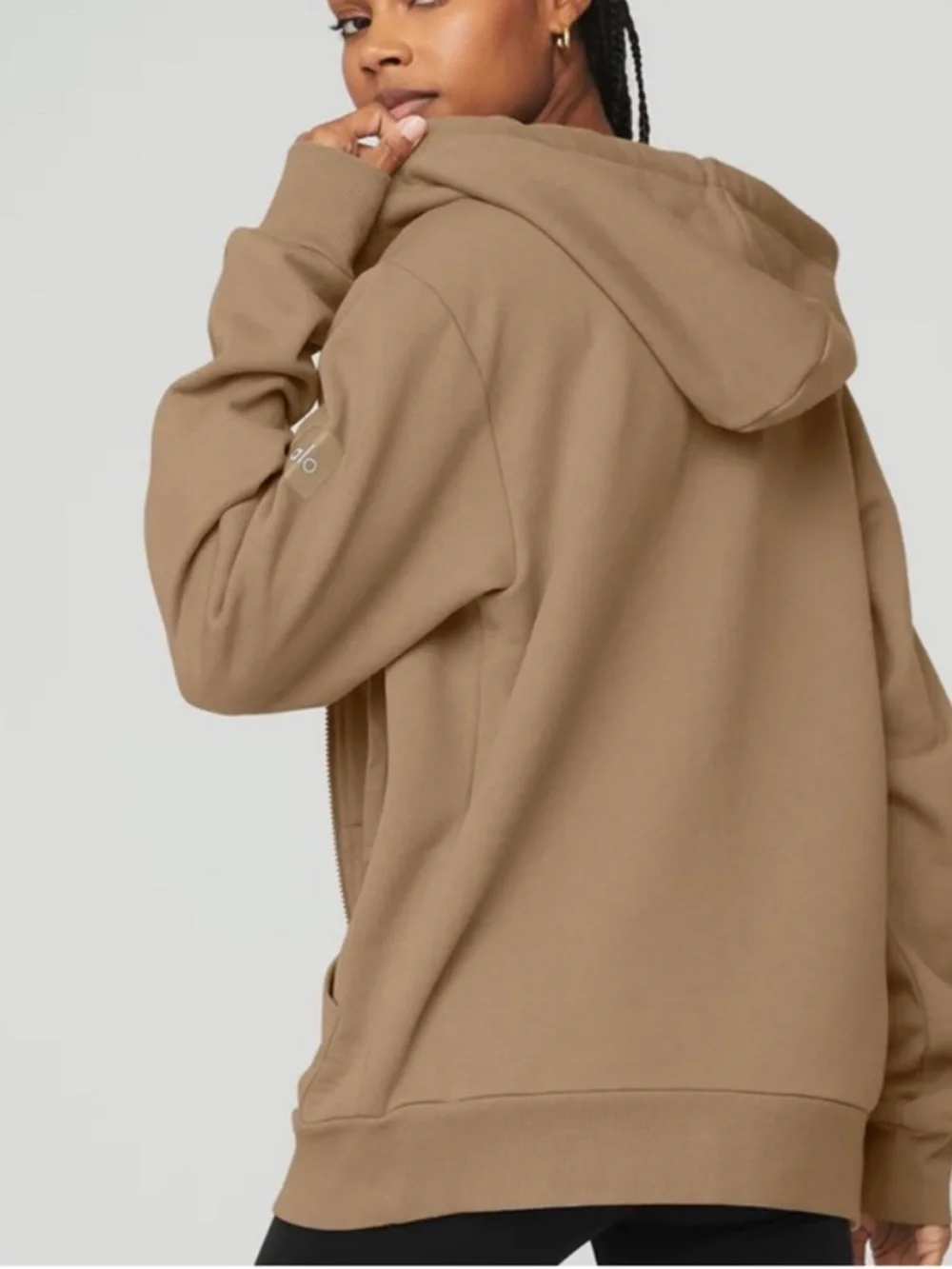 Alo Yoga Everyday Full Zip Hoodie Gravel tan sand M